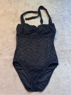 Mossimo Supply Co. Black Crochet One-Piece Swimsuit - Halter